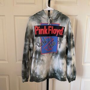 Pink Floyd Men's Tie-dye Pink Floyd World Tour 87 Graphic Hoodie Gray Large